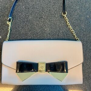 Anne Klein Cream and Black Clutch with Gold Chain